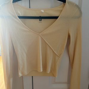 Long sleeve, tight fit, v cut, yellow crop top, WORN ONCE